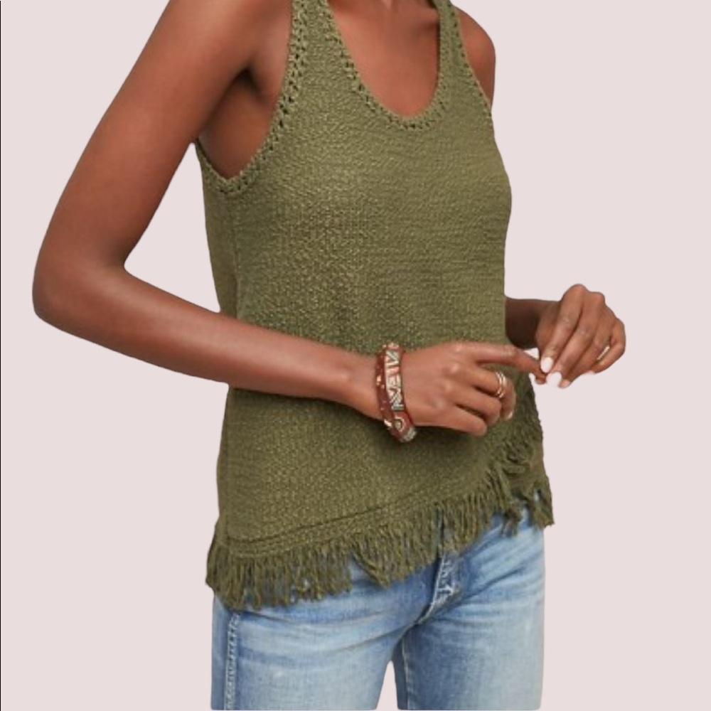 Anthropologie Akemi Kin Green Knit Fringe Tank Top